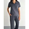Osy Modal Yumuşak Dokulu Kumaş Kısa Kollu Yakalı T-shirt Pantalon ikili Takım- Antrasit