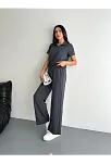 Osy Modal Yumuşak Dokulu Kumaş Kısa Kollu Yakalı T-shirt Pantalon İkili Takım- Antrasit