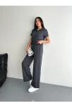 Osy Modal Yumuşak Dokulu Kumaş Kısa Kollu Yakalı T-shirt Pantalon İkili Takım- Antrasit