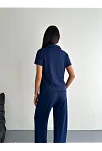 Osy Modal Yumuşak Dokulu Kumaş Kısa Kollu Yakalı T-shirt Pantalon İkili Takım- Lacivert