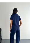 Osy Modal Yumuşak Dokulu Kumaş Kısa Kollu Yakalı T-shirt Pantalon İkili Takım- Lacivert
