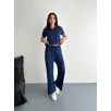 Osy Modal Yumuşak Dokulu Kumaş Kısa Kollu Yakalı T-shirt Pantalon ikili Takım- Lacivert