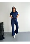 Osy Modal Yumuşak Dokulu Kumaş Kısa Kollu Yakalı T-shirt Pantalon İkili Takım- Lacivert