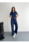 Osy Modal Yumuşak Dokulu Kumaş Kısa Kollu Yakalı T-shirt Pantalon İkili Takım- Lacivert