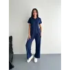 Osy Modal Yumuşak Dokulu Kumaş Kısa Kollu Yakalı T-shirt Pantalon ikili Takım- Lacivert