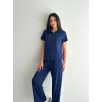 Osy Modal Yumuşak Dokulu Kumaş Kısa Kollu Yakalı T-shirt Pantalon ikili Takım- Lacivert