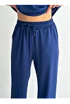 Osy Modal Yumuşak Dokulu Kumaş Kısa Kollu Yakalı T-shirt Pantalon İkili Takım- Lacivert