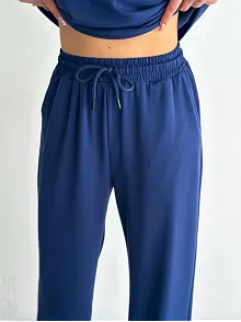 Osy Modal Yumuşak Dokulu Kumaş Kısa Kollu Yakalı T-shirt Pantalon İkili Takım- Lacivert
