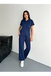 Osy Modal Yumuşak Dokulu Kumaş Kısa Kollu Yakalı T-shirt Pantalon İkili Takım- Lacivert