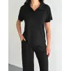 Osy Modal Yumuşak Dokulu Kumaş Kısa Kollu Yakalı T-shirt Pantalon ikili Takım- Siyah