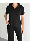 Osy Modal Yumuşak Dokulu Kumaş Kısa Kollu Yakalı T-shirt Pantalon İkili Takım- Siyah