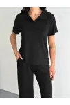 Osy Modal Yumuşak Dokulu Kumaş Kısa Kollu Yakalı T-shirt Pantalon İkili Takım- Siyah Osy Modal Yumuşak Dokulu Kumaş Kısa Kollu Yakalı T-shirt Pantalon İkili Takım- Siyah