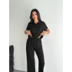 Osy Modal Yumuşak Dokulu Kumaş Kısa Kollu Yakalı T-shirt Pantalon ikili Takım- Siyah
