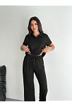 Osy Modal Yumuşak Dokulu Kumaş Kısa Kollu Yakalı T-shirt Pantalon İkili Takım- Siyah