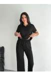 Osy Modal Yumuşak Dokulu Kumaş Kısa Kollu Yakalı T-shirt Pantalon İkili Takım- Siyah Osy Modal Yumuşak Dokulu Kumaş Kısa Kollu Yakalı T-shirt Pantalon İkili Takım- Siyah