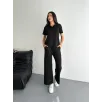 Osy Modal Yumuşak Dokulu Kumaş Kısa Kollu Yakalı T-shirt Pantalon ikili Takım- Siyah
