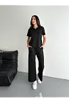 Osy Modal Yumuşak Dokulu Kumaş Kısa Kollu Yakalı T-shirt Pantalon İkili Takım- Siyah