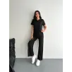 Osy Modal Yumuşak Dokulu Kumaş Kısa Kollu Yakalı T-shirt Pantalon ikili Takım- Siyah