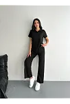 Osy Modal Yumuşak Dokulu Kumaş Kısa Kollu Yakalı T-shirt Pantalon İkili Takım- Siyah
