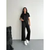 Osy Modal Yumuşak Dokulu Kumaş Kısa Kollu Yakalı T-shirt Pantalon ikili Takım- Siyah