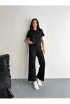 Osy Modal Yumuşak Dokulu Kumaş Kısa Kollu Yakalı T-shirt Pantalon İkili Takım- Siyah