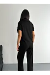 Osy Modal Yumuşak Dokulu Kumaş Kısa Kollu Yakalı T-shirt Pantalon İkili Takım- Siyah