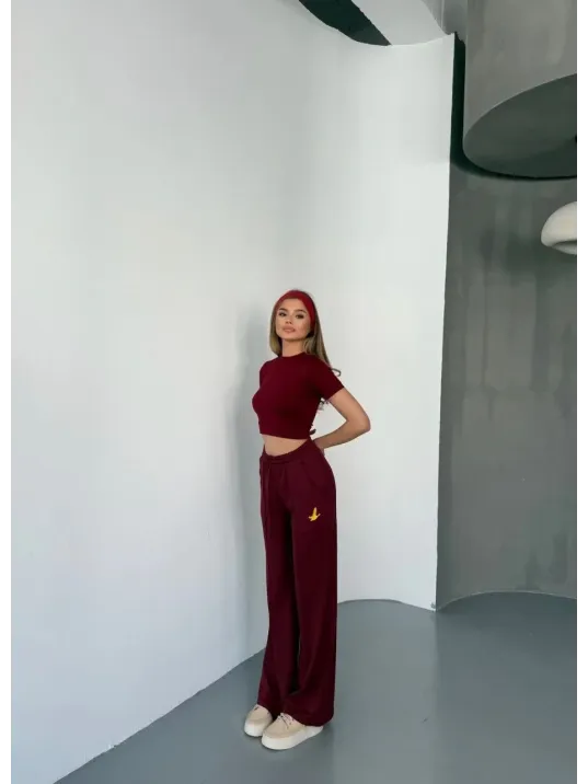 Osy Modal Yumuşak Dokulu Kumaş Nakış işlemeli Rahat Bol Paça Eşofman Pantalon - Bordo Osy Modal Yumuşak Dokulu Kumaş Nakış işlemeli Rahat Bol Paça Eşofman Pantalon - Bordo