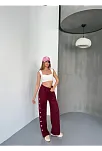 Osy Modal Yumuşak Dokulu Kumaş Nakış İşlemeli Rahat Bol Paça Eşofman Pantalon - Bordo