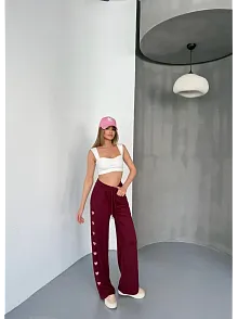 Osy Modal Yumuşak Dokulu Kumaş Nakış İşlemeli Rahat Bol Paça Eşofman Pantalon - Bordo
