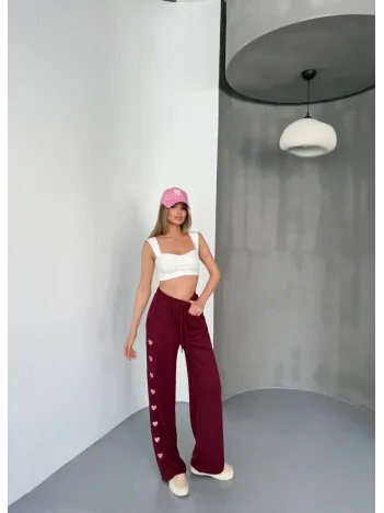 Osy Modal Yumuşak Dokulu Kumaş Nakış işlemeli Rahat Bol Paça Eşofman Pantalon - Bordo Osy Modal Yumuşak Dokulu Kumaş Nakış işlemeli Rahat Bol Paça Eşofman Pantalon - Bordo