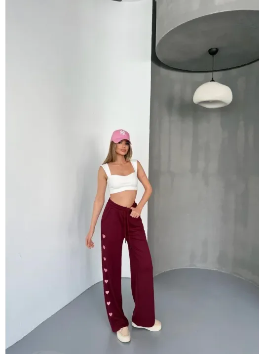 Osy Modal Yumuşak Dokulu Kumaş Nakış işlemeli Rahat Bol Paça Eşofman Pantalon - Bordo Osy Modal Yumuşak Dokulu Kumaş Nakış işlemeli Rahat Bol Paça Eşofman Pantalon - Bordo