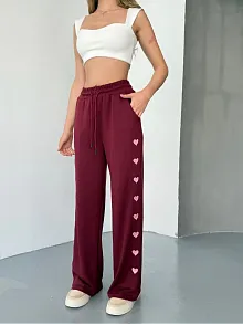 Osy Modal Yumuşak Dokulu Kumaş Nakış İşlemeli Rahat Bol Paça Eşofman Pantalon - Bordo
