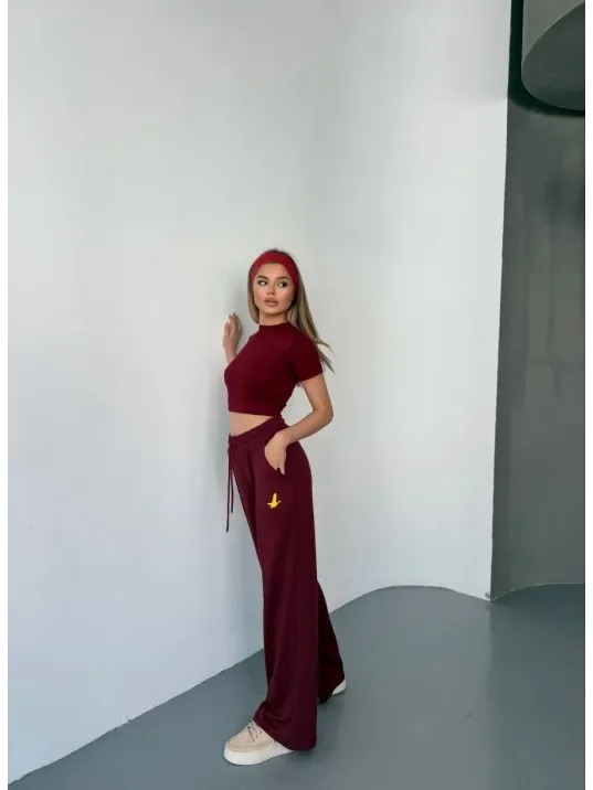 Osy Modal Yumuşak Dokulu Kumaş Nakış işlemeli Rahat Bol Paça Eşofman Pantalon - Bordo Osy Modal Yumuşak Dokulu Kumaş Nakış işlemeli Rahat Bol Paça Eşofman Pantalon - Bordo