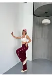 Osy Modal Yumuşak Dokulu Kumaş Nakış İşlemeli Rahat Bol Paça Eşofman Pantalon - Bordo