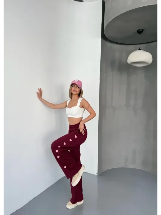 Osy Modal Yumuşak Dokulu Kumaş Nakış işlemeli Rahat Bol Paça Eşofman Pantalon - Bordo Osy Modal Yumuşak Dokulu Kumaş Nakış işlemeli Rahat Bol Paça Eşofman Pantalon - Bordo