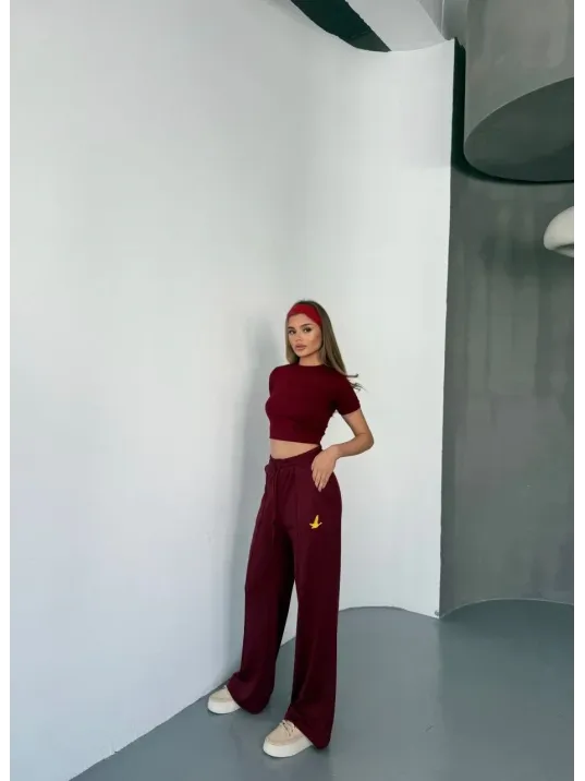 Osy Modal Yumuşak Dokulu Kumaş Nakış işlemeli Rahat Bol Paça Eşofman Pantalon - Bordo Osy Modal Yumuşak Dokulu Kumaş Nakış işlemeli Rahat Bol Paça Eşofman Pantalon - Bordo