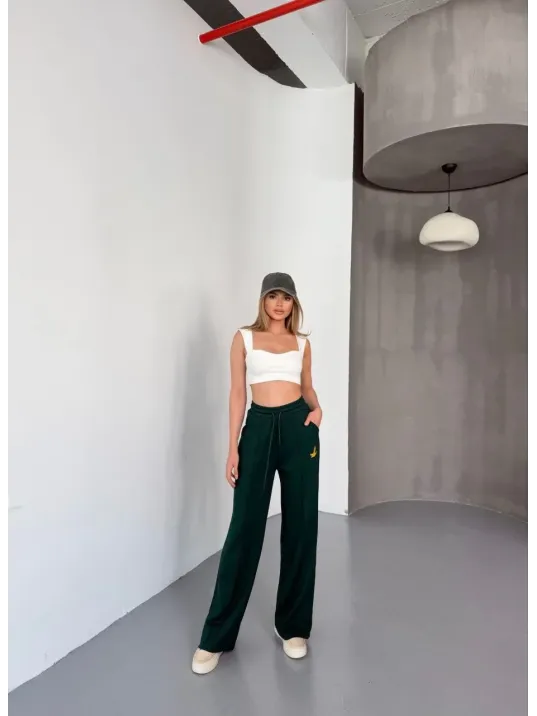 Osy Modal Yumuşak Dokulu Kumaş Nakış işlemeli Rahat Bol Paça Eşofman Pantalon - Yeşil Osy Modal Yumuşak Dokulu Kumaş Nakış işlemeli Rahat Bol Paça Eşofman Pantalon - Yeşil