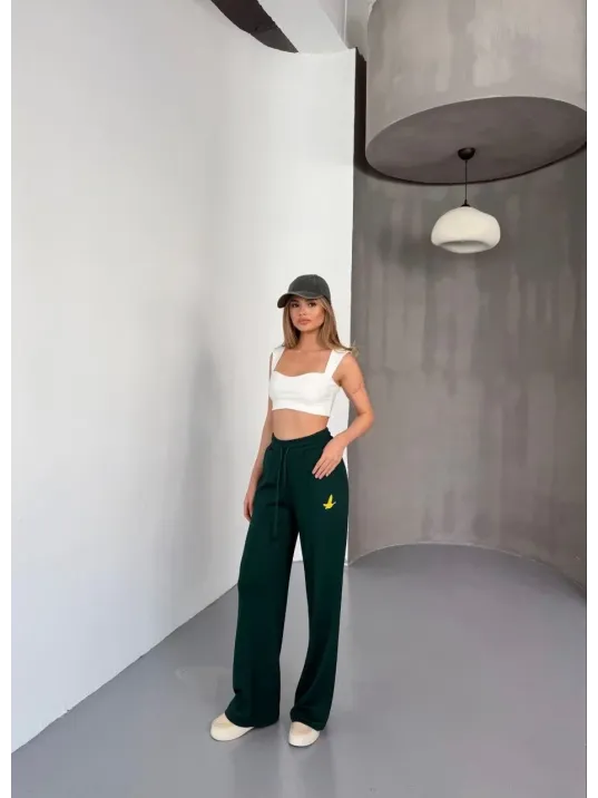 Osy Modal Yumuşak Dokulu Kumaş Nakış işlemeli Rahat Bol Paça Eşofman Pantalon - Yeşil Osy Modal Yumuşak Dokulu Kumaş Nakış işlemeli Rahat Bol Paça Eşofman Pantalon - Yeşil