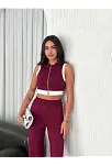 Osy Modal Yumuşak Dokulu Kumaş Tam Fermuarlı Crop Pantalon İkili Takım - Bordo