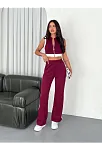 Osy Modal Yumuşak Dokulu Kumaş Tam Fermuarlı Crop Pantalon İkili Takım - Bordo