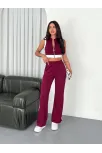 Osy Modal Yumuşak Dokulu Kumaş Tam Fermuarlı Crop Pantalon İkili Takım - Bordo