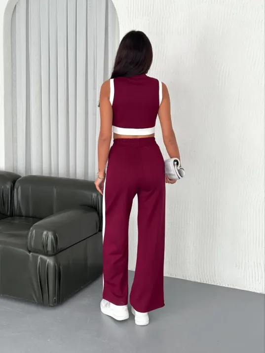 Osy Modal Yumuşak Dokulu Kumaş Tam Fermuarlı Crop Pantalon İkili Takım - Bordo Osy Modal Yumuşak Dokulu Kumaş Tam Fermuarlı Crop Pantalon İkili Takım - Bordo