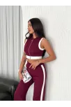 Osy Modal Yumuşak Dokulu Kumaş Tam Fermuarlı Crop Pantalon İkili Takım - Bordo