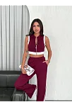 Osy Modal Yumuşak Dokulu Kumaş Tam Fermuarlı Crop Pantalon İkili Takım - Bordo