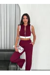 Osy Modal Yumuşak Dokulu Kumaş Tam Fermuarlı Crop Pantalon İkili Takım - Bordo