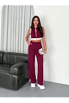 Osy Modal Yumuşak Dokulu Kumaş Tam Fermuarlı Crop Pantalon İkili Takım - Bordo