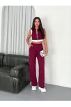 Osy Modal Yumuşak Dokulu Kumaş Tam Fermuarlı Crop Pantalon İkili Takım - Bordo