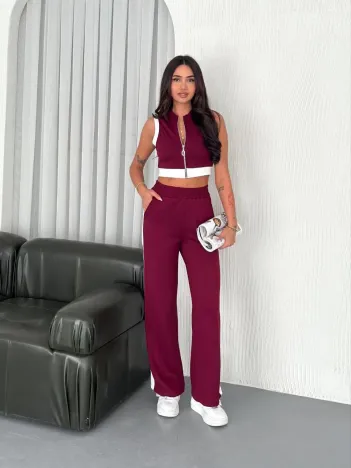 Osy Modal Yumuşak Dokulu Kumaş Tam Fermuarlı Crop Pantalon İkili Takım - Bordo Osy Modal Yumuşak Dokulu Kumaş Tam Fermuarlı Crop Pantalon İkili Takım - Bordo