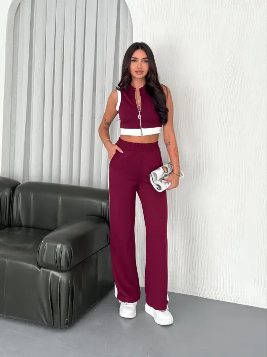 Osy Modal Yumuşak Dokulu Kumaş Tam Fermuarlı Crop Pantalon İkili Takım - Bordo Osy Modal Yumuşak Dokulu Kumaş Tam Fermuarlı Crop Pantalon İkili Takım - Bordo