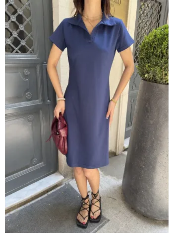 Osy Modal Yumuşak Dokulu Kumaş Yakalı Kısa Kollu Elbise - Mavi Osy Modal Yumuşak Dokulu Kumaş Yakalı Kısa Kollu Elbise - Mavi
